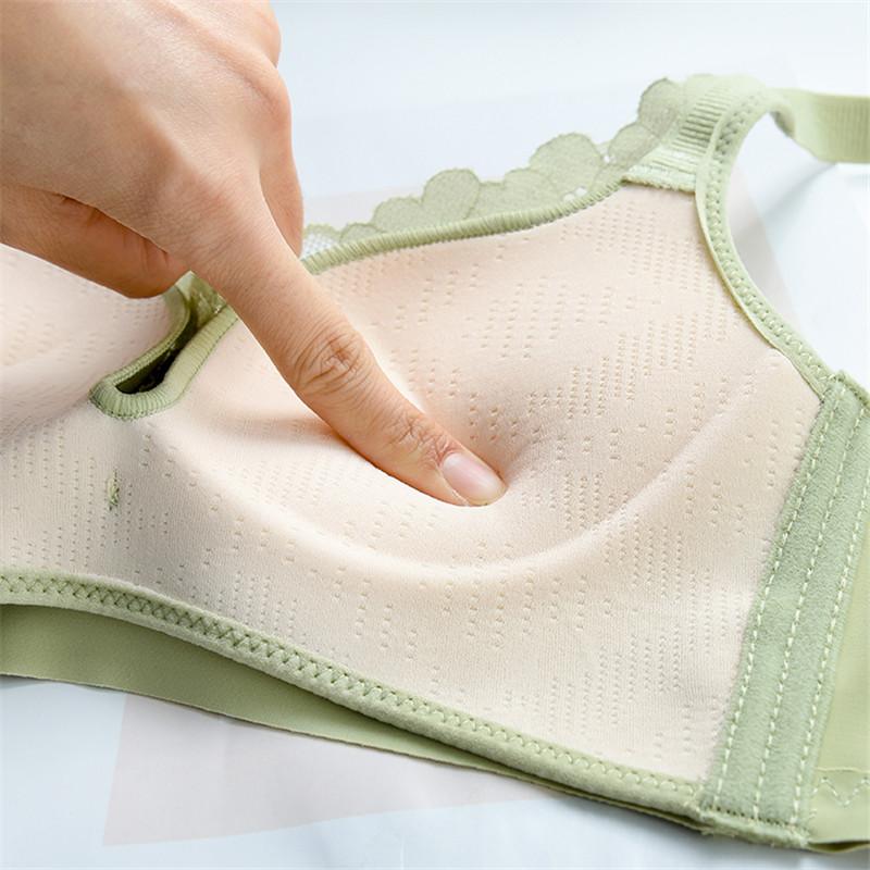 Women's Lace Gather Underwear Thick Breathable  No Steel Ring Bra No Sagging And No Fading