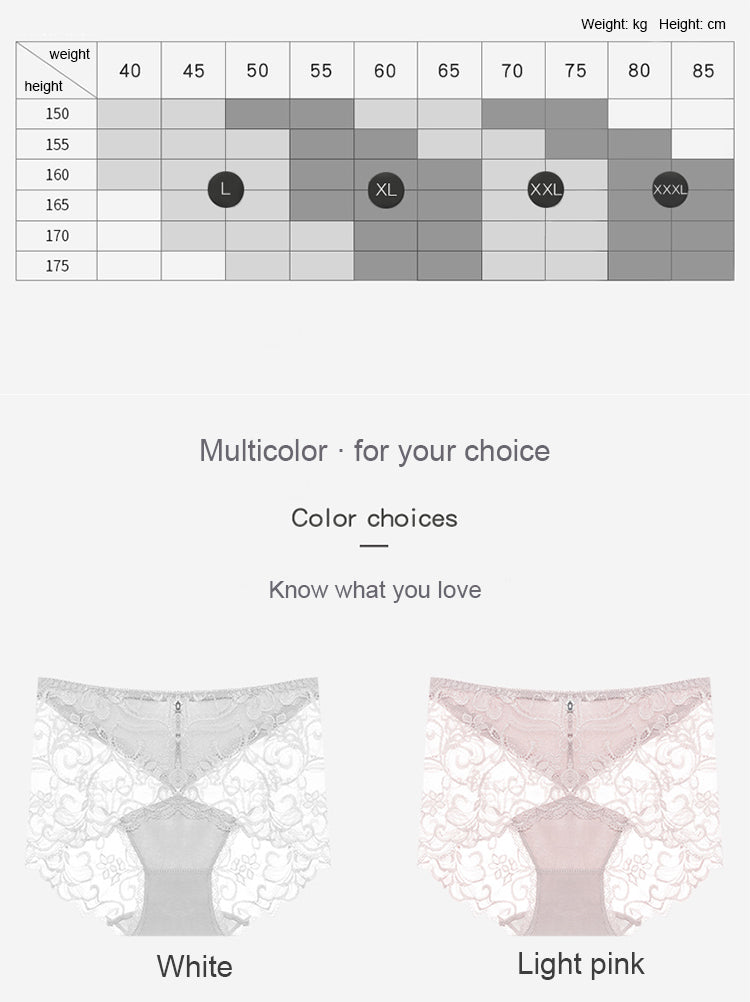 Lace panties women's lace mid-waist big triangle high-waist trousers antibacterial clothing mulberry silk
