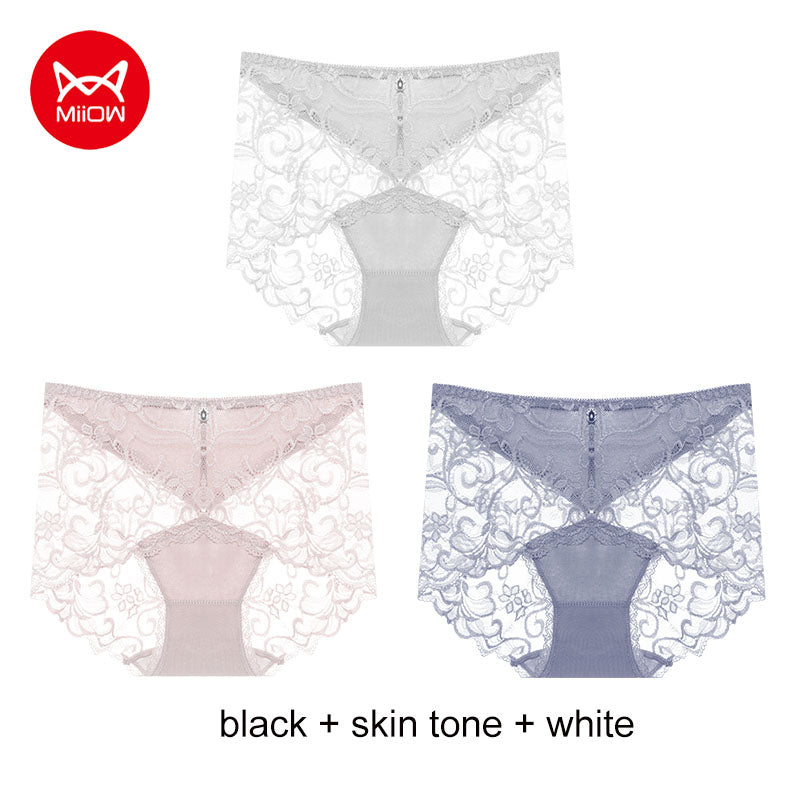 Lace panties women's lace mid-waist big triangle high-waist trousers antibacterial clothing mulberry silk