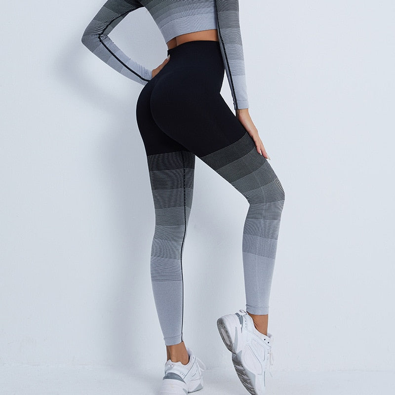 Gradient Seamless Leggings High Waist Push Up Leggings Women Fitness Tights Gym Work Out Clothing Set Breathable Yoga Pants