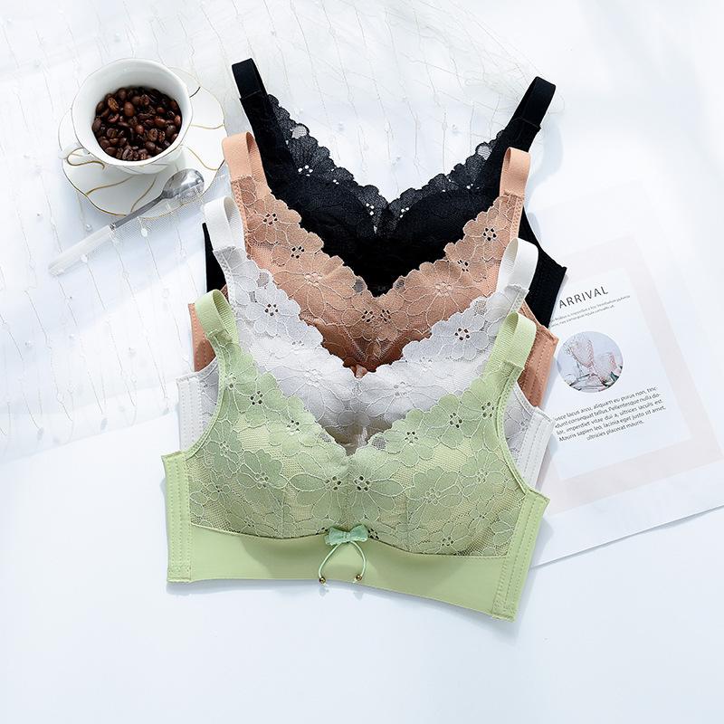 Women's Lace Gather Underwear Thick Breathable  No Steel Ring Bra No Sagging And No Fading