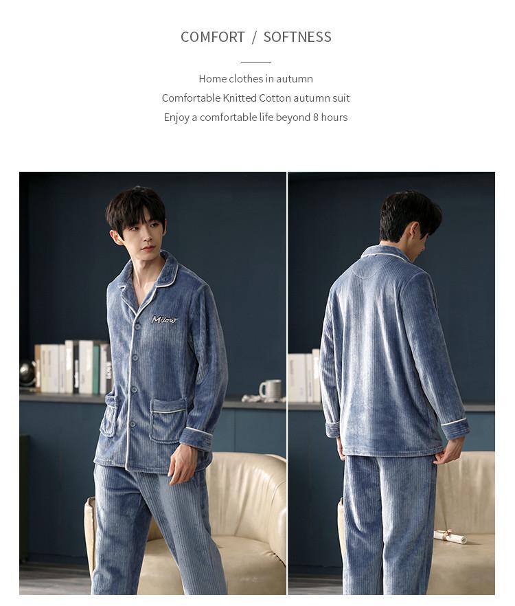 Long Sleeve Soft  Autumn Winter Thick Warm Flannel Pajama Sets For Men Long Sleeve Coral Velvet Sleepwear Suit Loungewear Homewear