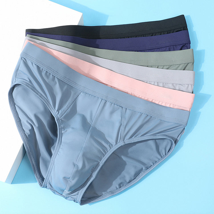 3-PC Ice silk men's underwear antibacterial antibacterial boxer briefs seamless triangle men's underwear
