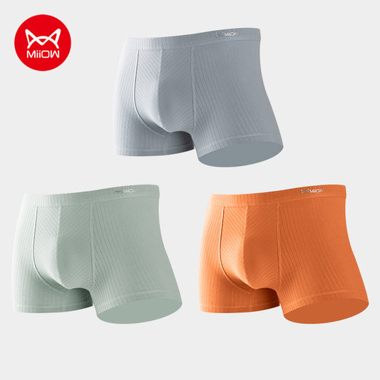 3-PC Men's cotton boxers, loose underwear, Modal, antibacterial, crotch, comfortable shorts, Tide,Miiow - 3PSC